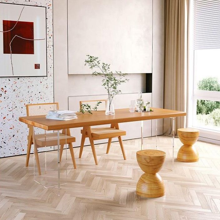 Rectangle Acrylic Base Dining Table Modern Pine Wood Table for Kitchen