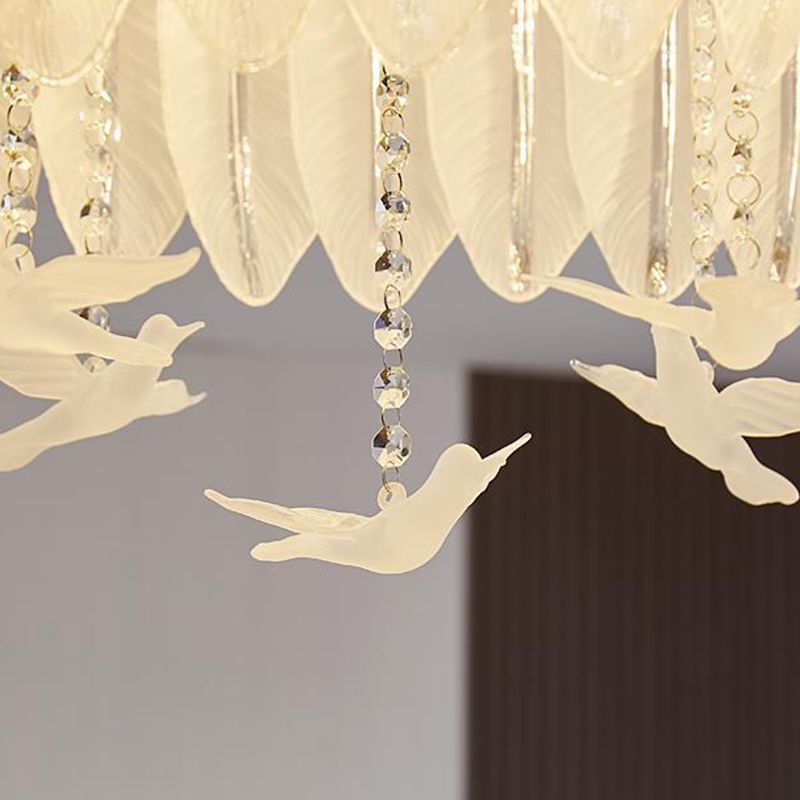 Modern Glass Ceiling Lamp Feather-shaped Flush Mount Light Fixture for Bedroom