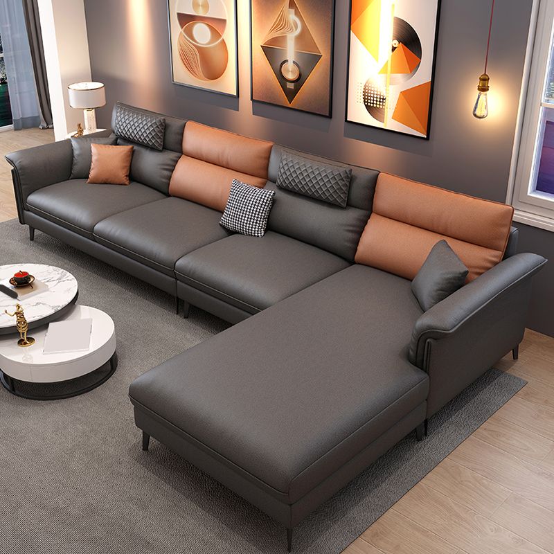35.43" Tall Modern Sectional Dark Gray Sectional with Pillowed Back Cushions