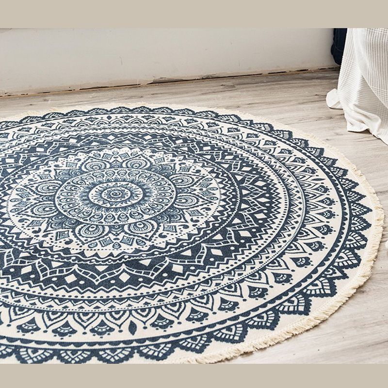Zwart paisley patroon tapijt polyester Boheems vloerkleed Fringe indoor tapijt voor woningdecoratie