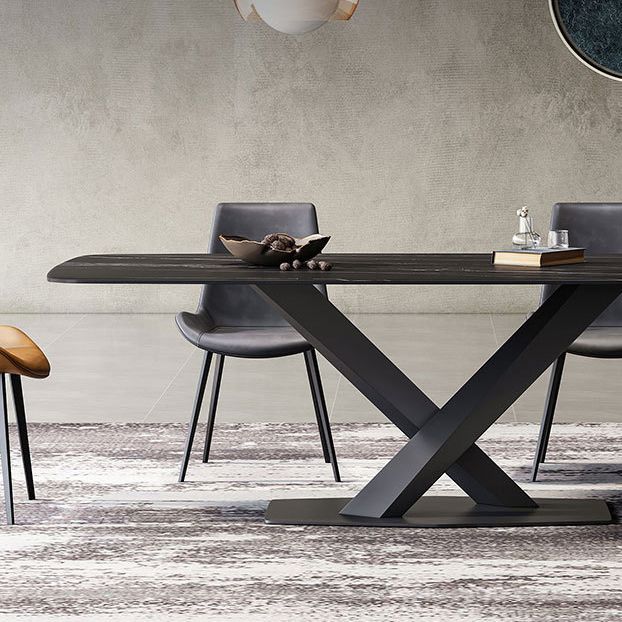 Industrial Style Rectangle Dining Table Sintered Stone Table with Metal Leg for Home