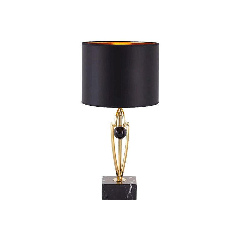 Fabric Drum Task Light Modernist 1 Bulb Black Small Desk Lamp with Square Marble Base