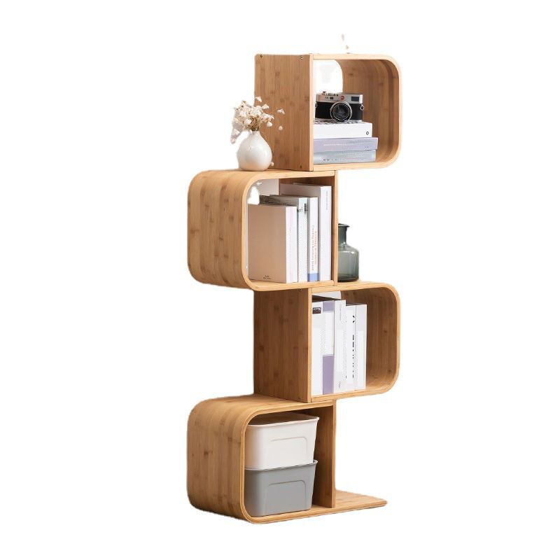 Modern Bamboo Bookcase Natural Open Back Standard Bookshelf with Shelves