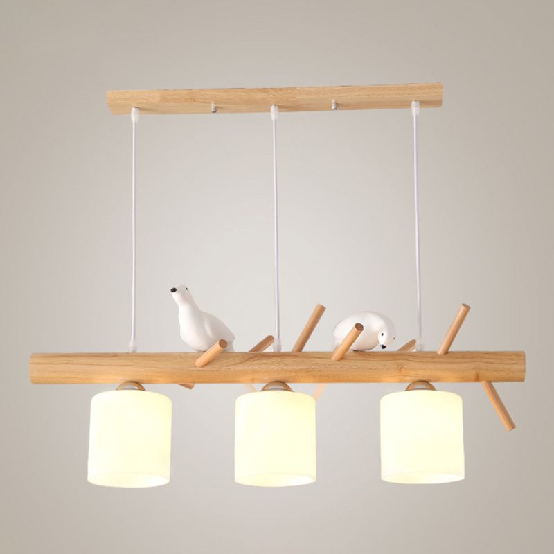 Luci cilindriche di cilindri a sospensione da cucina grande vetro bianco isola moderna lampadario con decorazione per uccelli per il ristorante