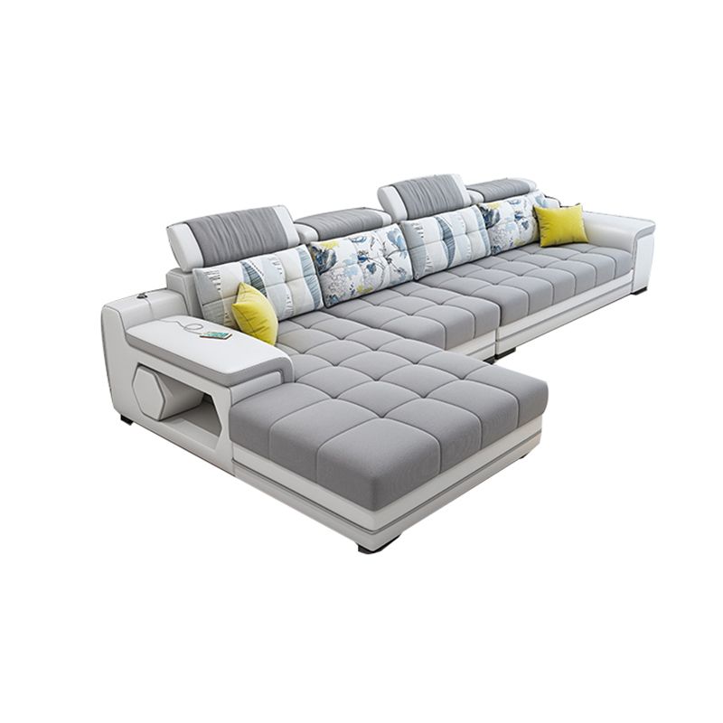 Light-grey Pillow Top Arm Sectional Pillowed Back Cushions, Adjustable