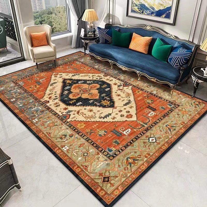 Orange Retro Carpet Polyester Print Carpet Non-Slip Backing Carpet for Living Room