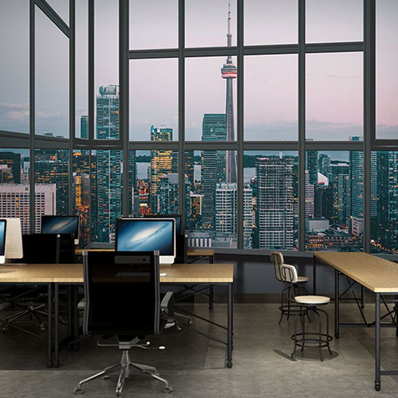 Whole Wall Mural Contemporary 3D Print City View from Office Wall Art in Natural Color