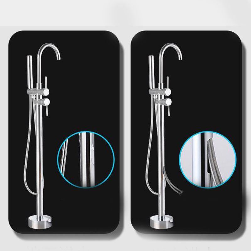 Tub Filler Lever Handle Freestanding Brass High Arc Handshower Traditional Tub Filler