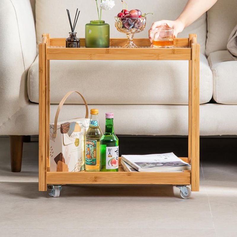 Contemporary Solid Wood with Shelf Rectangular Double Tier Side Table