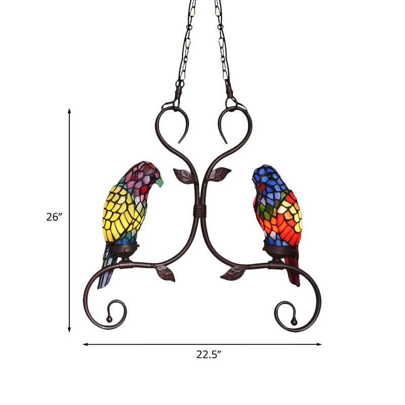Lustre de plafond en verre coupé Baroque 2 têtes Éclairage de pendentif en bronze avec cadre défilé
