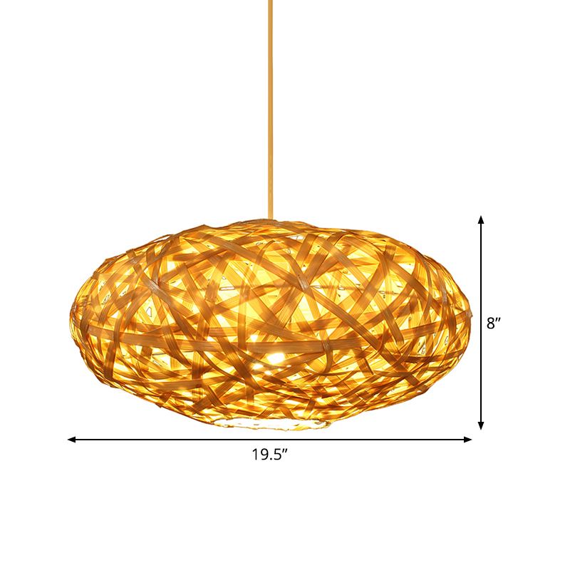 Lámpara de techo de bambú ovalada 1 Cabeza beige colgante de beige accesorio para restaurante