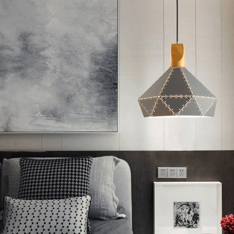 Macaron Metal Diamond Drop Lamp 1-Light Dining Room Pendant Light Fixture