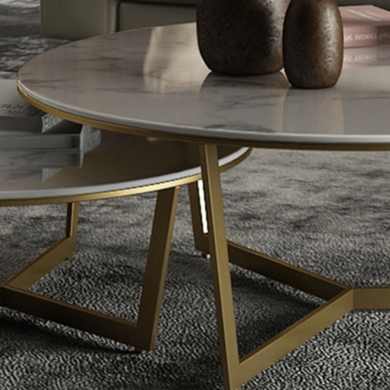 Contemporary Frame Coffee Table Round Slate Top Cocktail Table