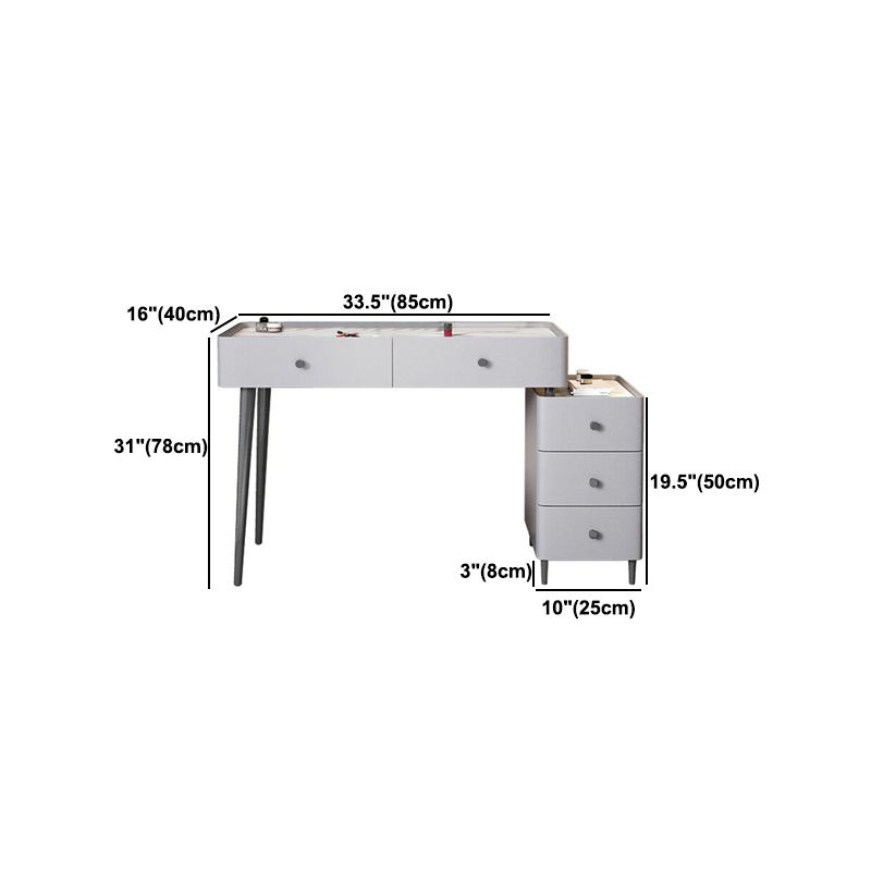 Contemporary Stone Top Vanity with Drawers Grey Vanity Set with Stool