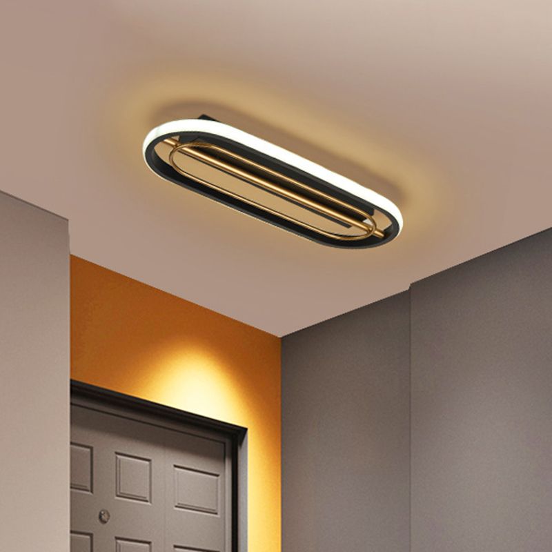 Ovale Metall-Deckenleuchte, modernistische LED-Einbauleuchte in Schwarz und Weiß/Schwarz und Gold mit warmem/weißem Licht, 16"/23,5" Durchmesser