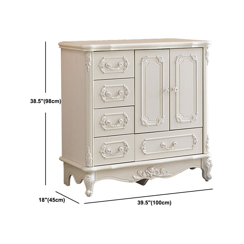 38.58"/49.21" Tall White Wooden Cabinet, Rectangle Accent Cabinet with Drawers