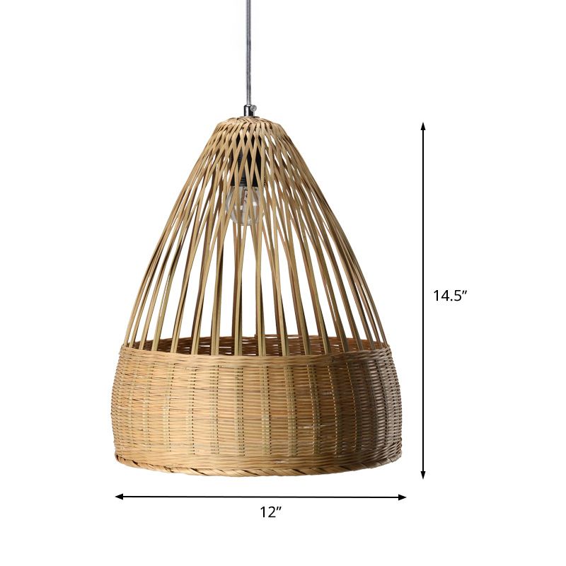 Hand-Woven Bamboo Pendant Lighting Japanese 1 Head Flaxen Ceiling Suspension Lamp