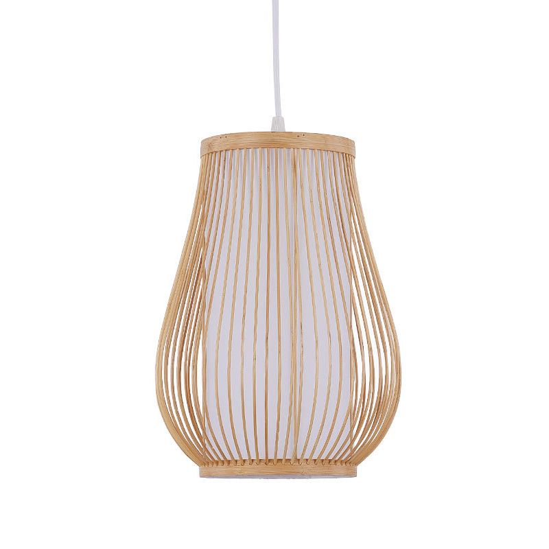 Bamboo Pear Ceiling Lighting Asian Style 1 Bulb Wood Hanging Light for Restaurant