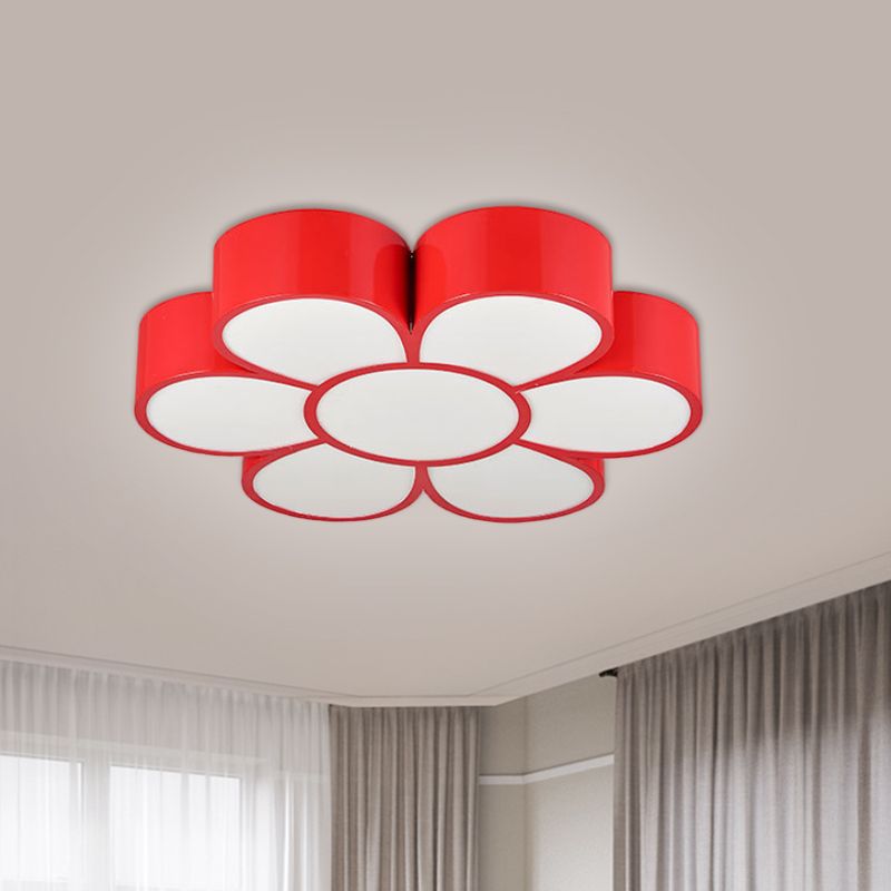 Kids Flower Ceiling Light Fixture Acrylic LED Kindergarten Flush Mount Lighting in Red/Yellow/Green