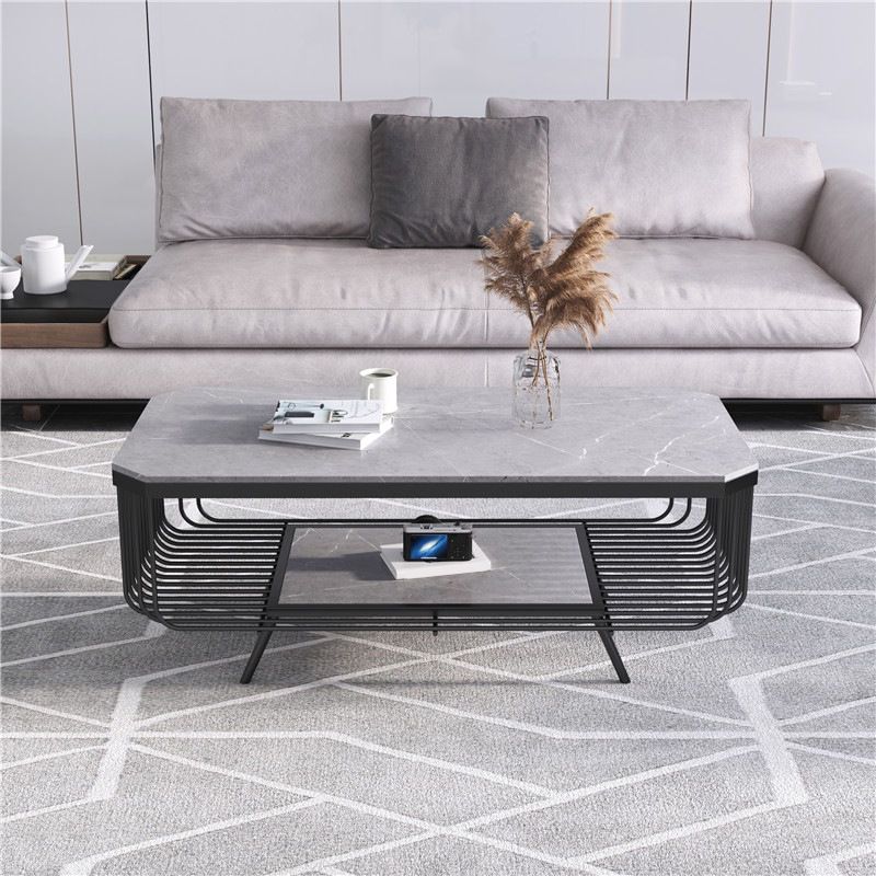 Glam Slate Coffee Table Rectangle Coffee or End Table with Shelf