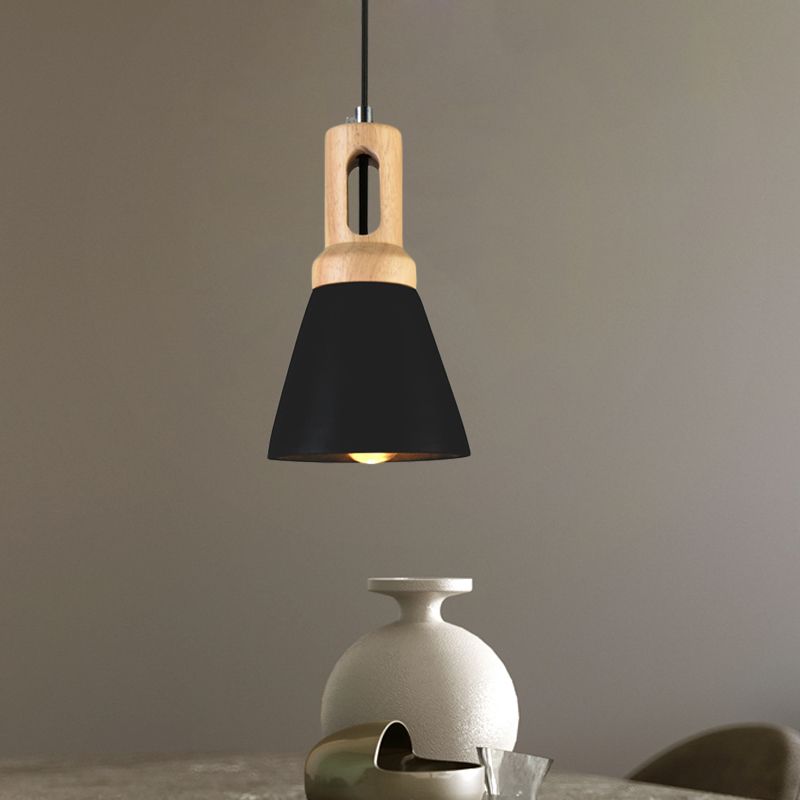1-Light Ciment suspendu suspension du pendentif vintage noir / gris / rouge et en bois de la barre de cloche en bois