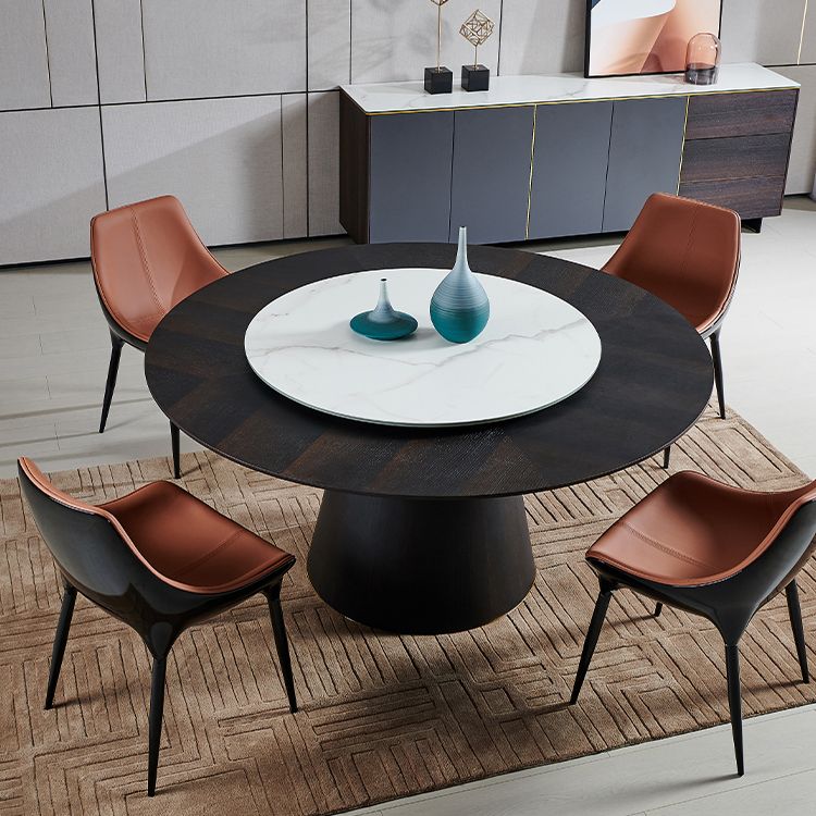 Glam Curved Dining Chair Faux Leather Dining Chairs with Black Legs