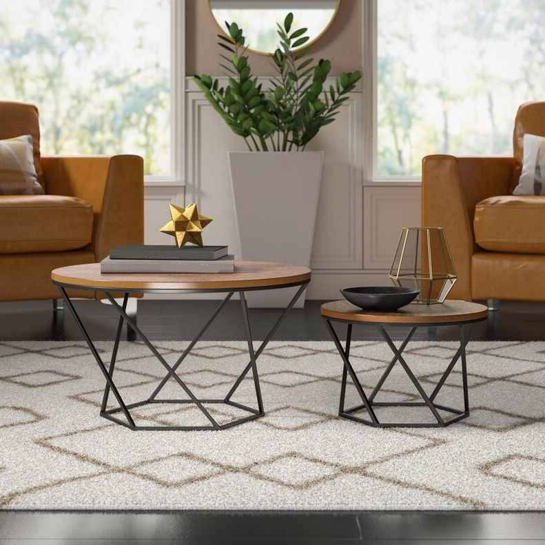 Modern Round Wood Frame Coffee Table Brown Finish Cocktail Table