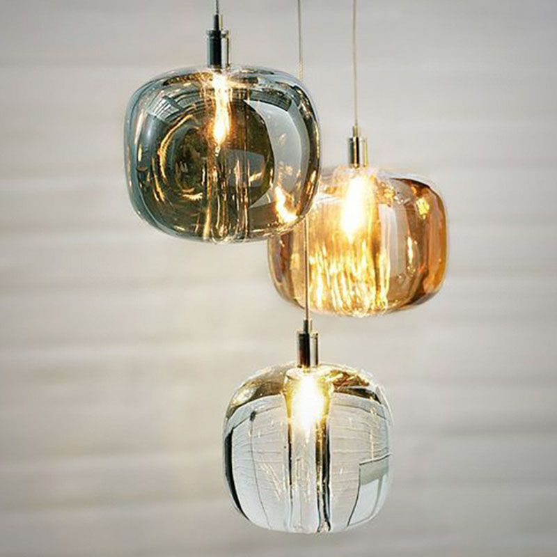 Pumpkin LED Pendant Lamp Creative Postmodern Mirror Glass Hanging Light for Cafe