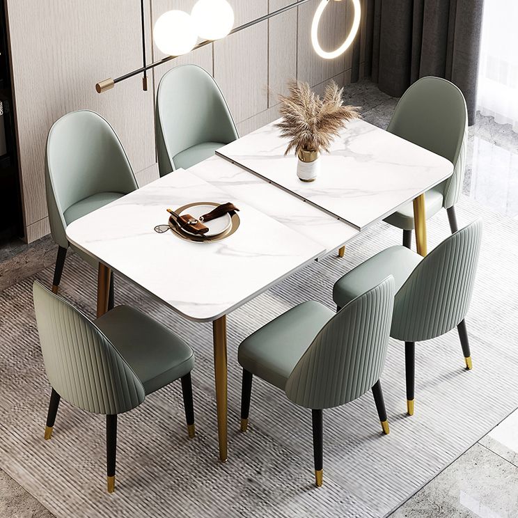 Scandinavian Style Sintered Stone Rectangle Dining Set with 4 Gold Legs Base