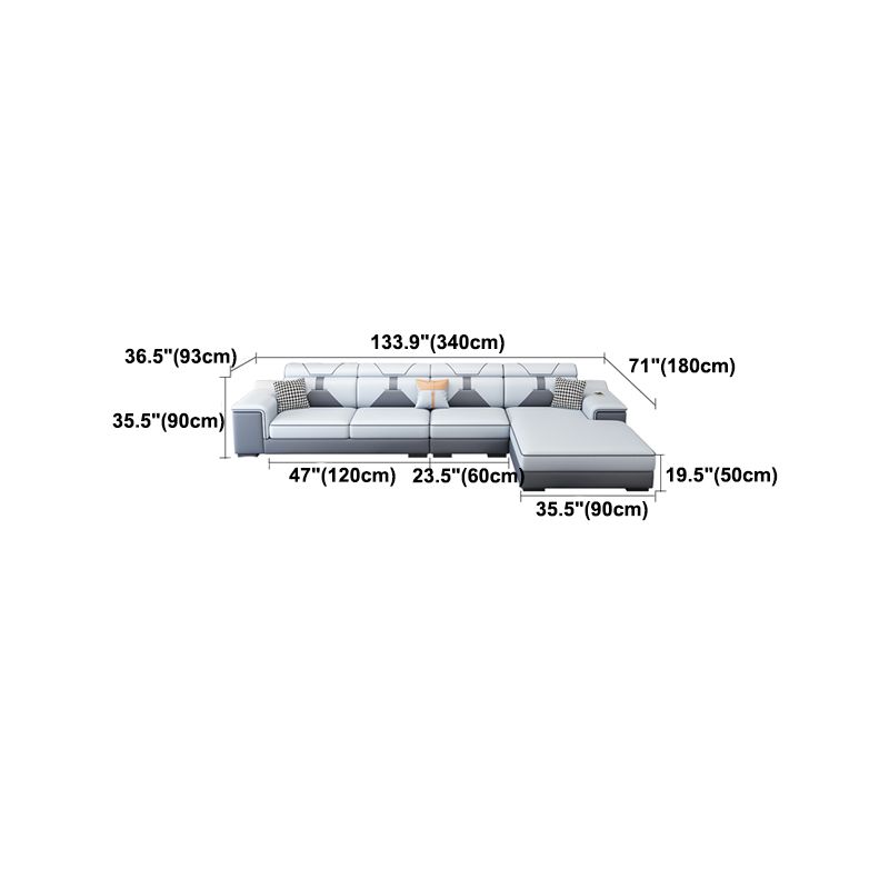 Modern U Faux Leather Sofa with Chaise Recessed Arm Sofa -71.26" D