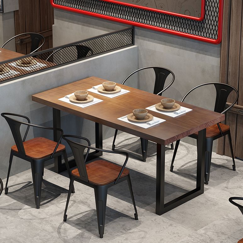 Brown Solid Wood Dining Table Industrial Rectangle Dining Table with Black Frame