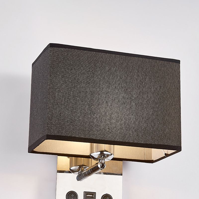 Lámpara de pared de lectura concisa moderna Splicet rectangular de acero inoxidable aplastante con telas sombra
