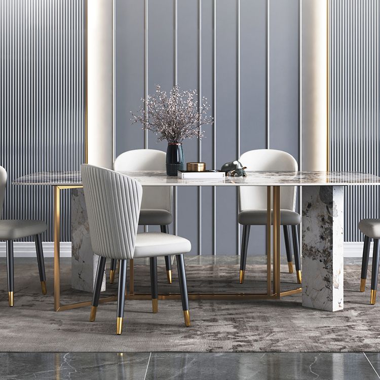 Traditional Luxury Dining Table Rectangle Sintered Stone Dining Table with Gold Frame for Home