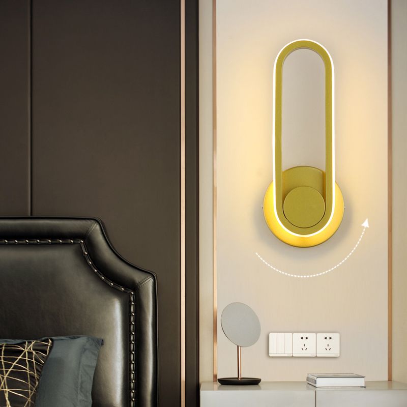 Modern Concise LED Rotatable Wall Sconce Wrought Iron Oblong Wall Light with Silicone Shade