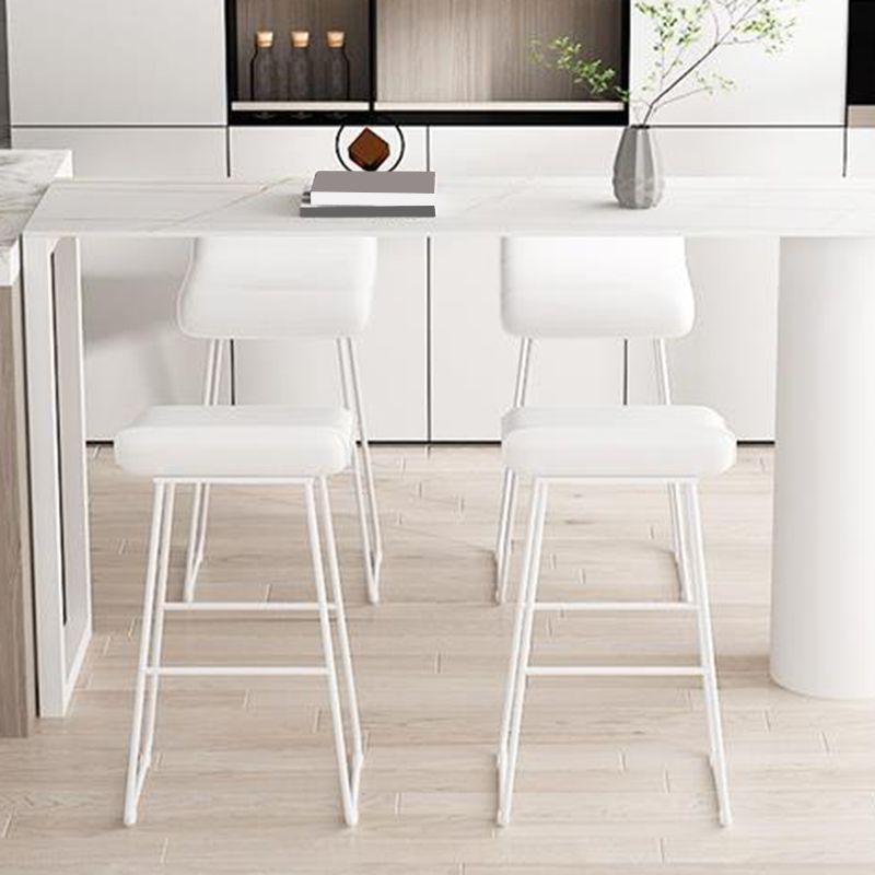 Faux Leather Armless Dining Stools Contemporary Bar Stools with Metal Base