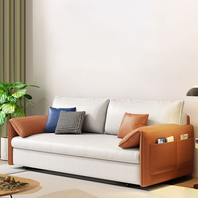 Pillow Top Arm Contemporary Convertible Couch Bed with 2 Pillows