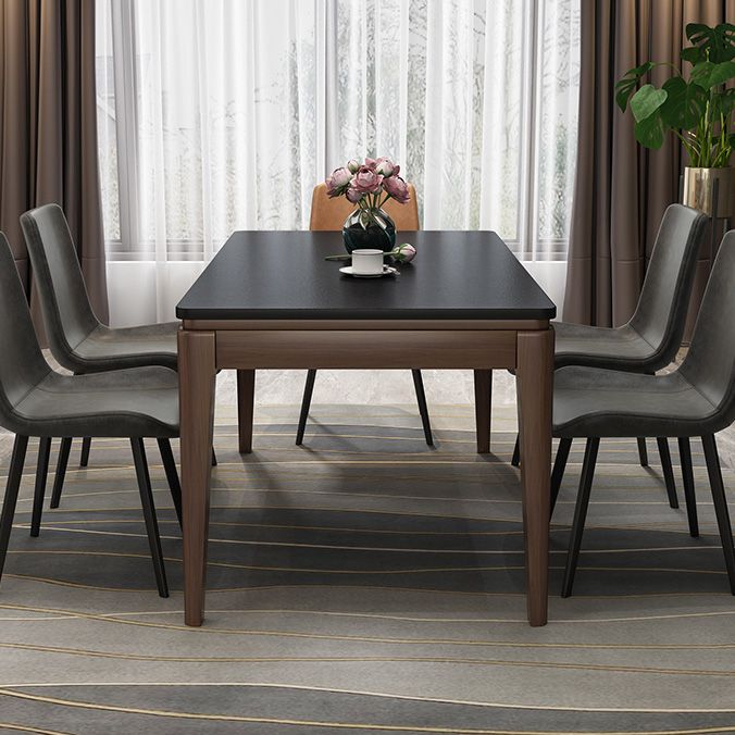 Contemporary Kitchen Dinner Table Solid Wood 4 Legs Dining Table in Black