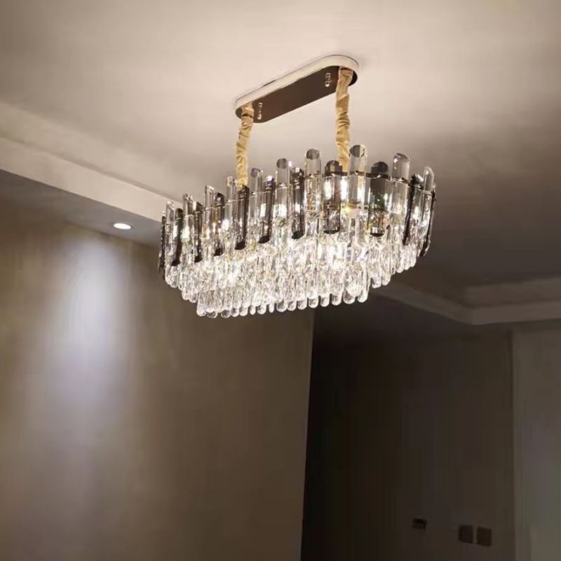 Contemporary Kitchen Island Lighting Oval Chandelier Lighting Fixtures with Crystal Shade