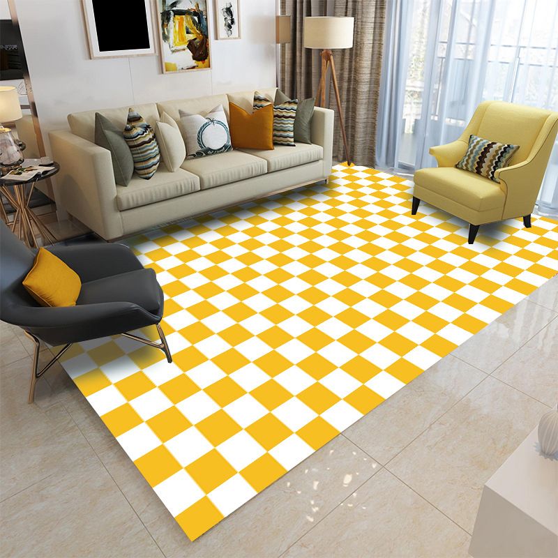 Simplicity Home Decoration Rug Checkered Print Area Carpet Polyester Pet Friendly Indoor Carpet
