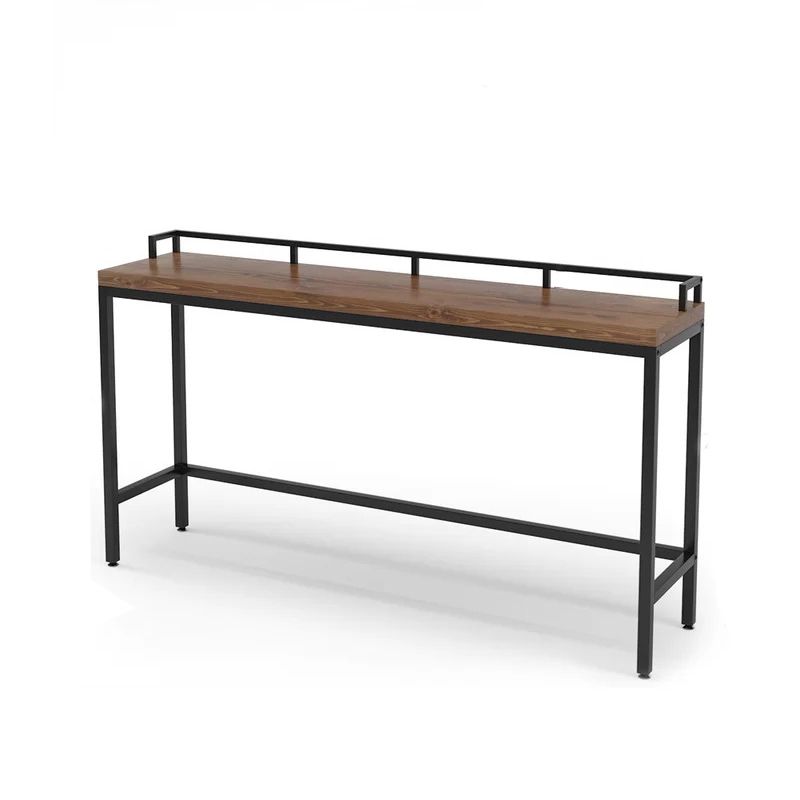 Modern 41.3"H Bar Table Black Iron Solid Wood Pub Table for Living Room