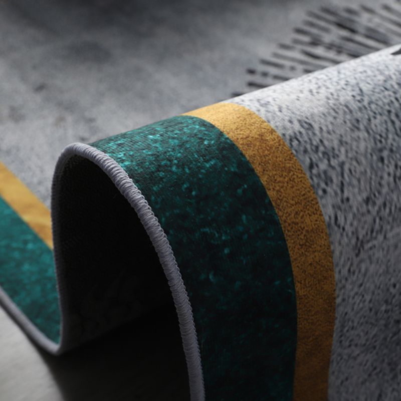 Fancy Grey Area Rug Color-Blocked Polyester Area Carpet Non-Slip Backing Rug for Home Decor