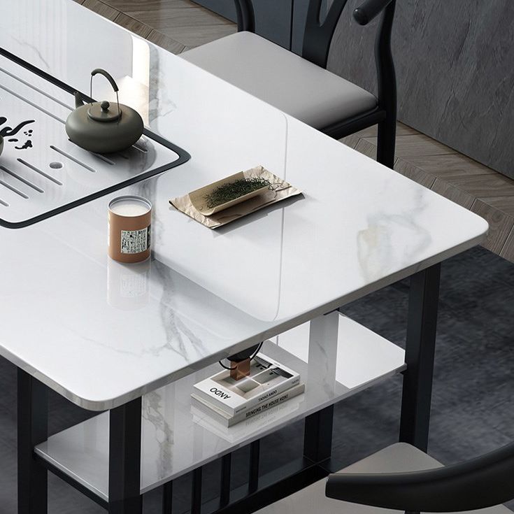 Slate and Metal Table Modern Minimalist Storage Rectangular Dining Table