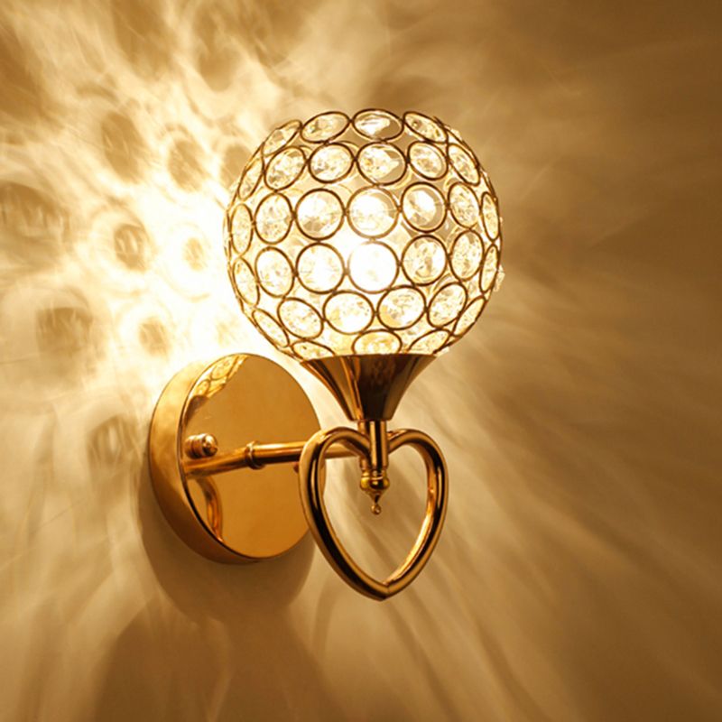 Crystal Ball Shaped Sconce Lighting Contemporary Gold Finish Wall Light for Living Room