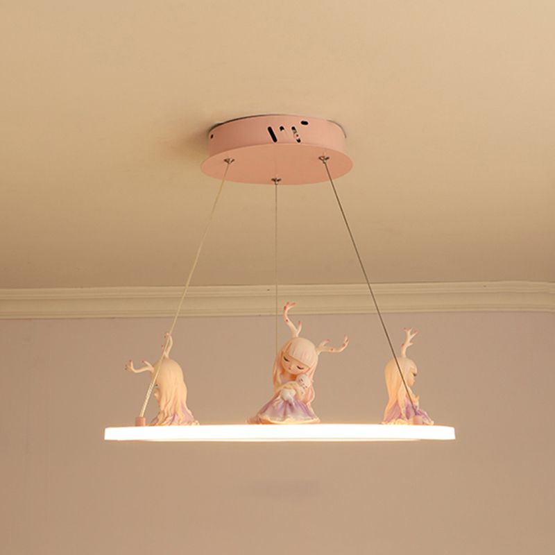 Acrylic Circular Suspension Light Kids Chandelier Lighting with Decorative Figurine for Nursery