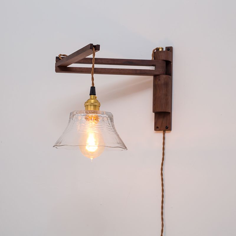 Iluminación de pared de doble brazo de madera estilo contemporáneo 1 lámpara de pared de luz