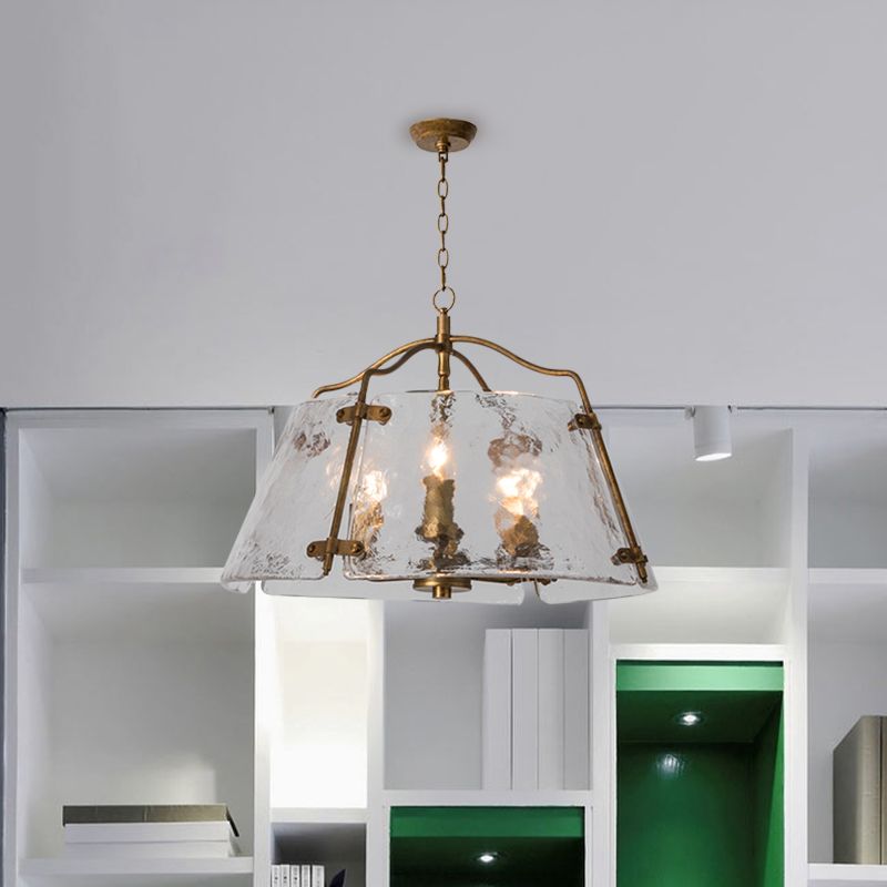 Brass Conic Chandelier Light Fixture Vintage Clear Ripple Glass 3/5 Lights Dining Room Ceiling Lamp