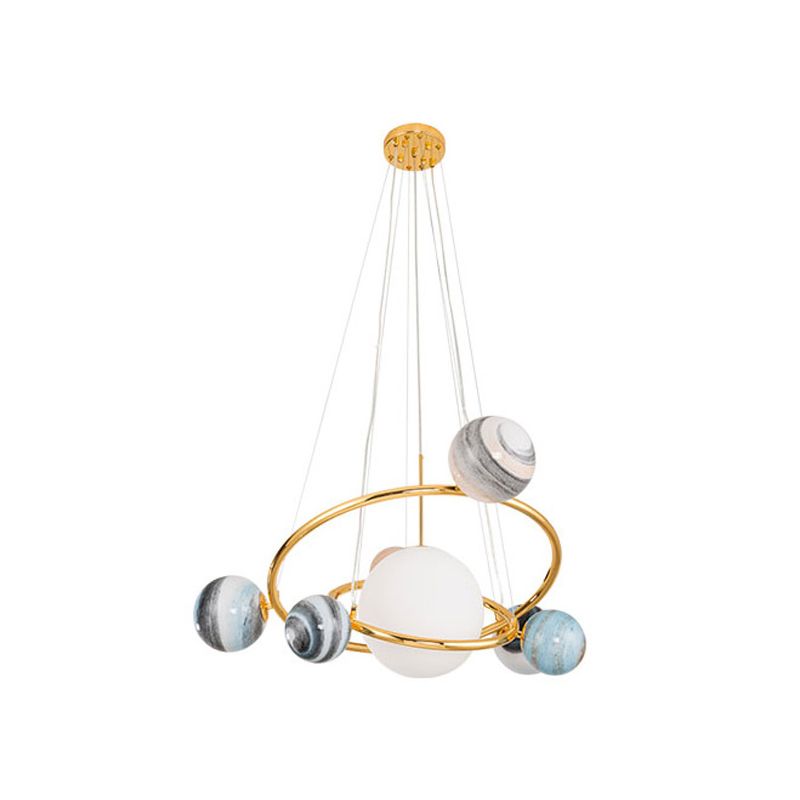Sistema solare in vetro colorato lampadario kit di luce a sospensione in stile moderno in oro per soggiorno