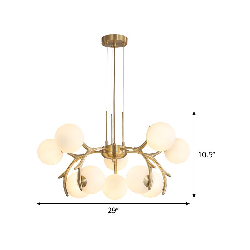 Bol slaapkamer plafond kroonluchter wit glas 10-bulb moderne koperen hanger met gewei arm