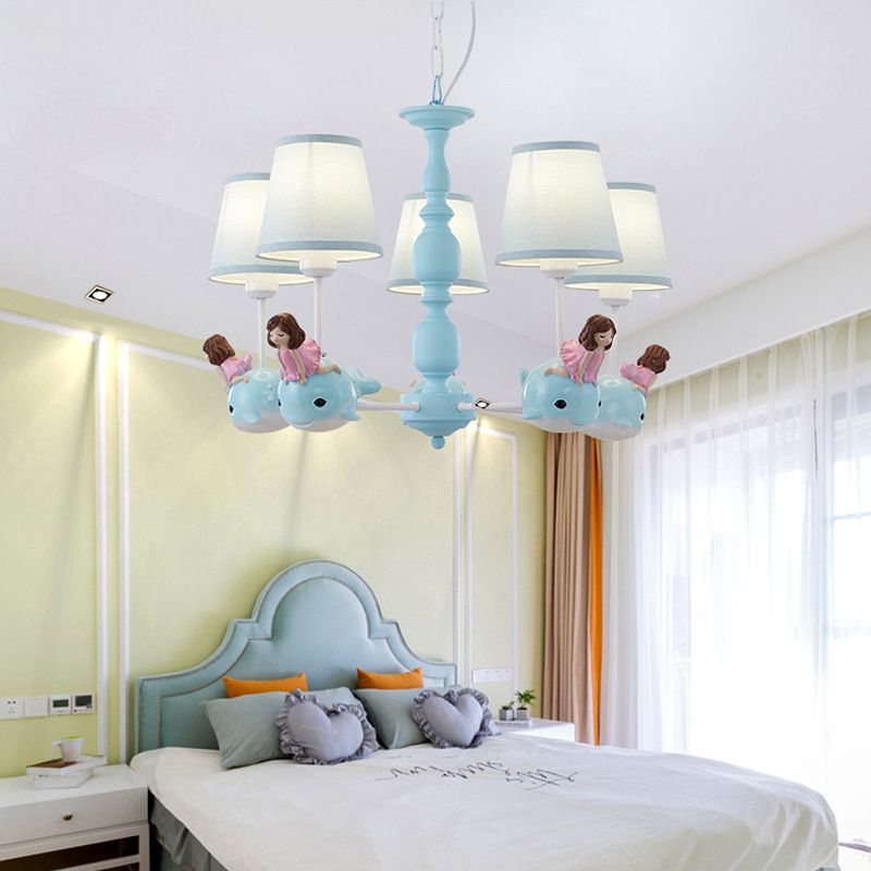 Multi Head Chandelier Light Nordic Macron Fabric Hanging Pendant for Living Room