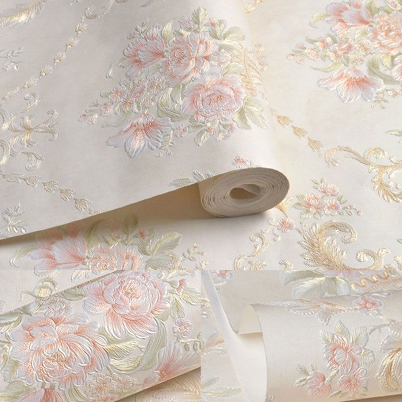 Rouleau de papier peint à fleurs de 19,5 pi x 20,5 po pour chambre de fille, décoration murale à motif en relief de couleur douce, amovible
